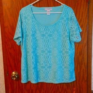 Lace Overlay Short Sleeve Blouse